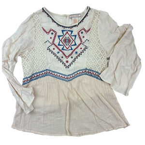 Flying Tomato Boho Empire Embroidered‎ Shirt Women's Size Small Lace embroidered